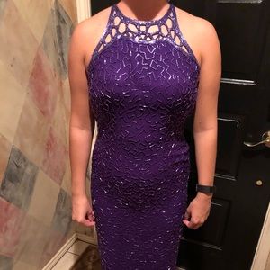 Purple Beaded Evening Gown